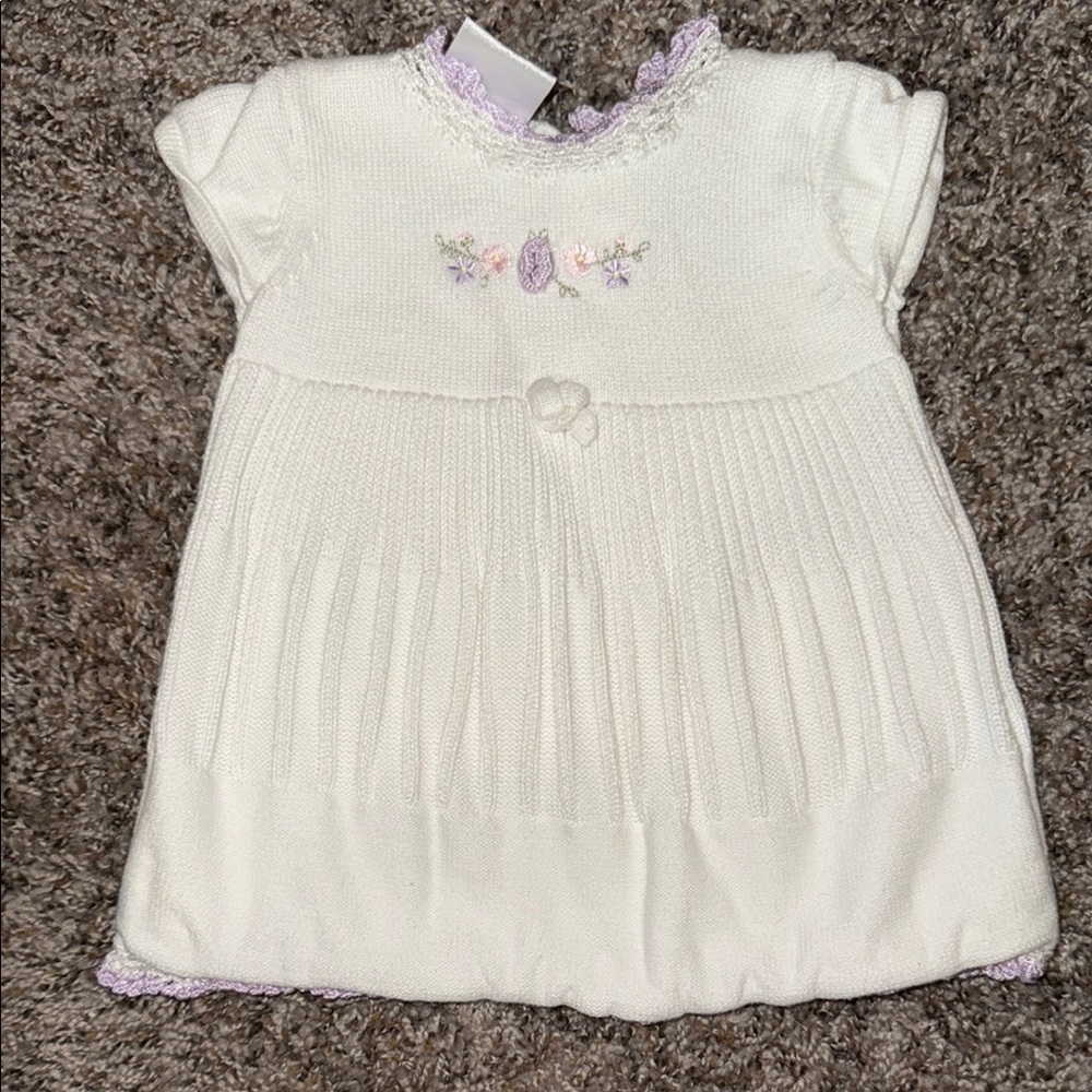 Elegant White Kids Dress with Purple Accents